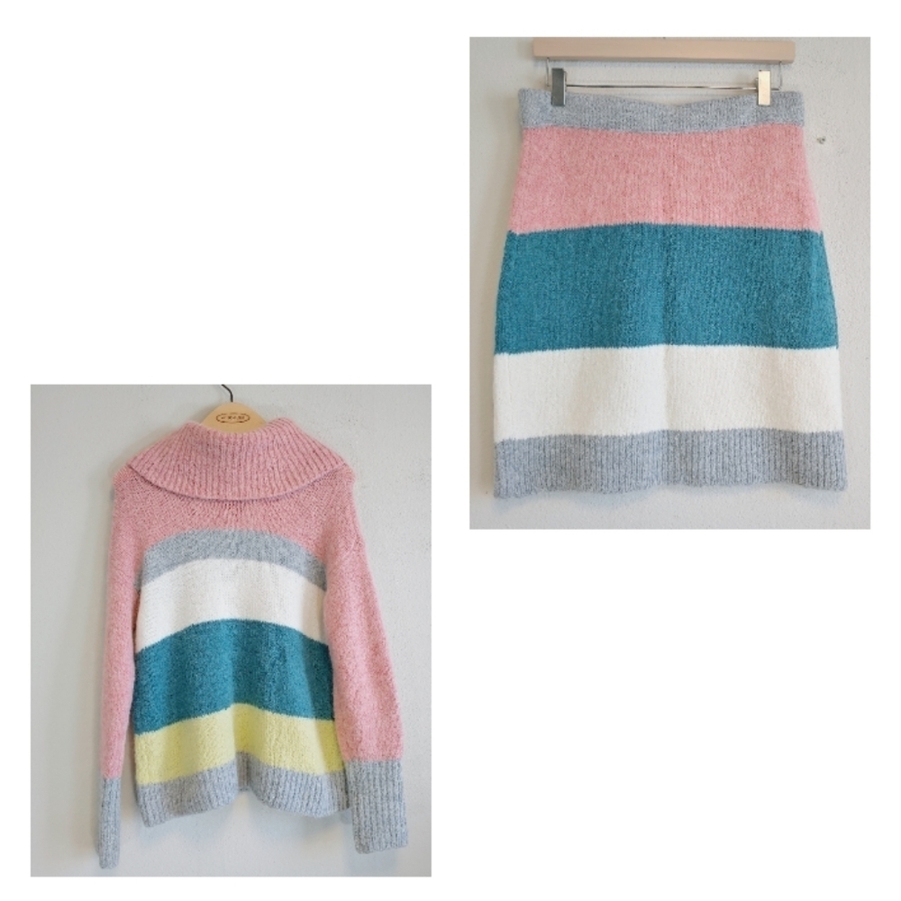 Lou & Gray for Loft Striped Knit Sweater and Mini Skirt Set Sz S Cozy Soft Fall